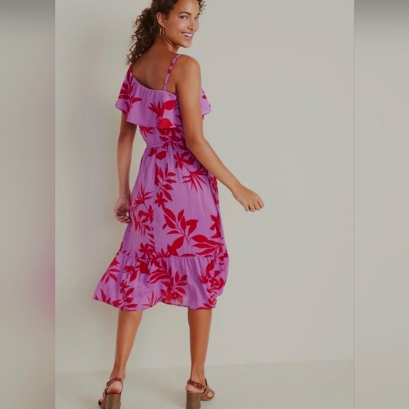 One shoulder pink & red hawaiian print sundress Size Large - Picture 2 of 9